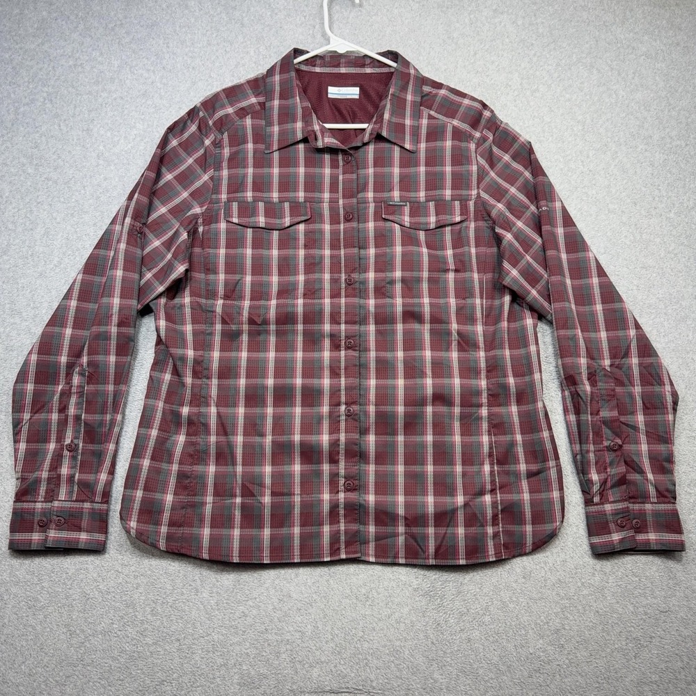 Columbia Silver Ridge Lite Shirt Womens XXL Red Plaid Long Sleeve Vented Fishing